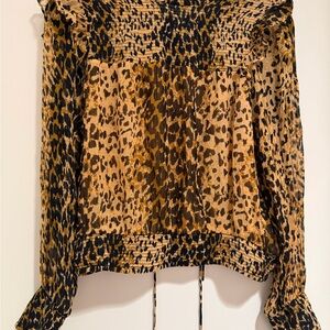 Free People Animal Print Blouse in Brown and Black